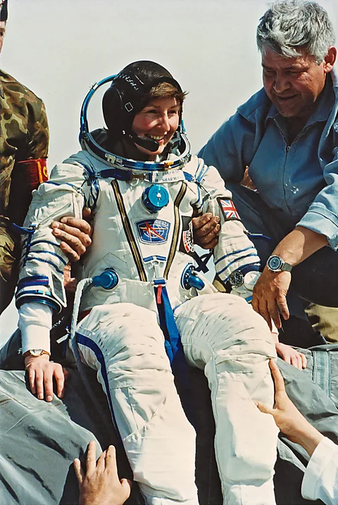 Courtesy of Helen Sharman British astronaut Helen Sharman returning from the Mir space station, 1991 – her original space suit is displayed in London's Science Museum (Credit: Courtesy of Helen Sharman)